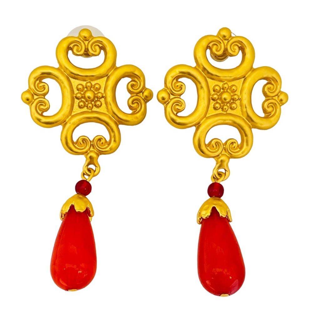 NEW vintage runway style glass gold plated statement designer earrings
